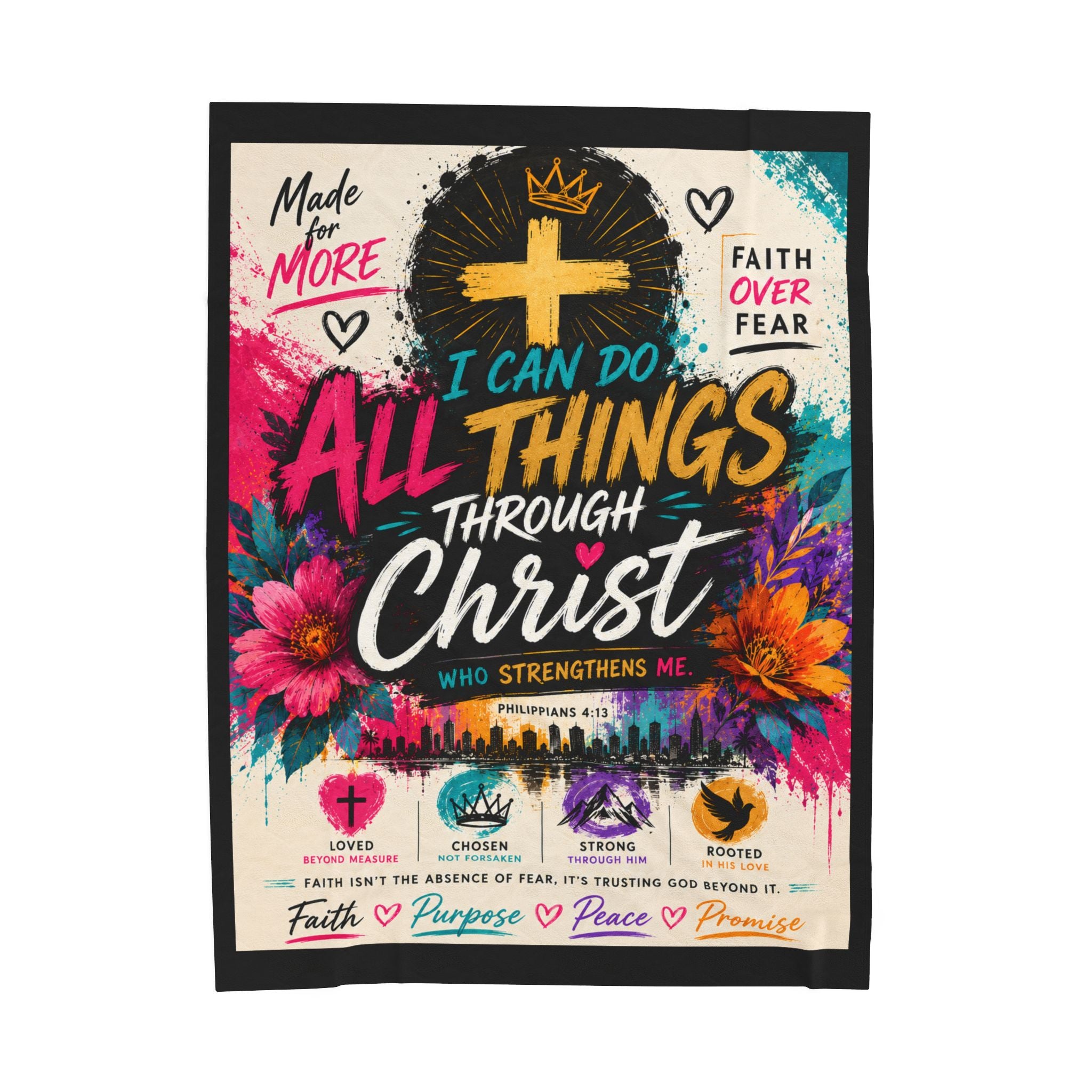 Velveteen Plush Blanket — "I Can Do All Things Through Christ" Inspirational Christian Throw