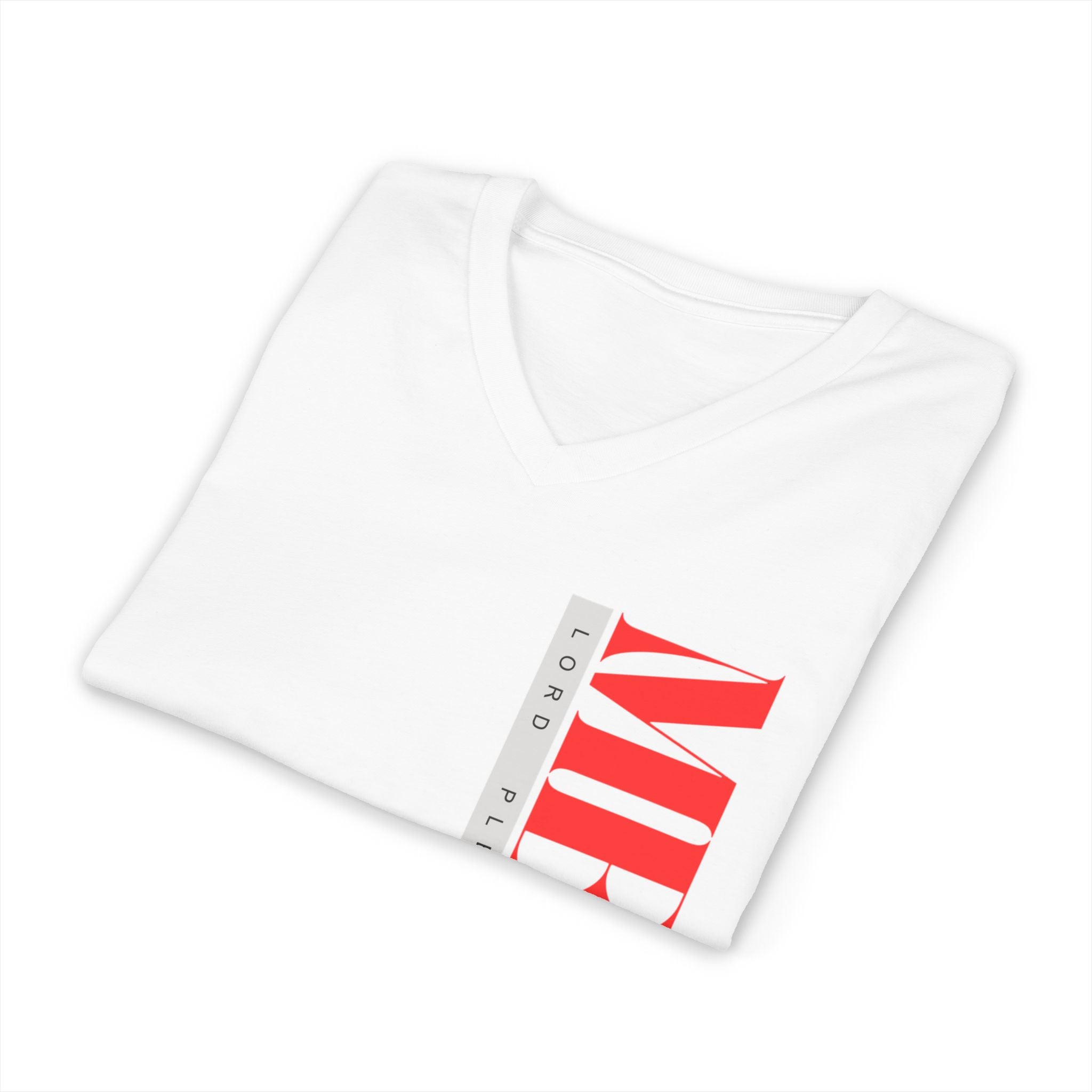 Mercy Text Print Tee | Bold Red Lettering V-Neck Shirt