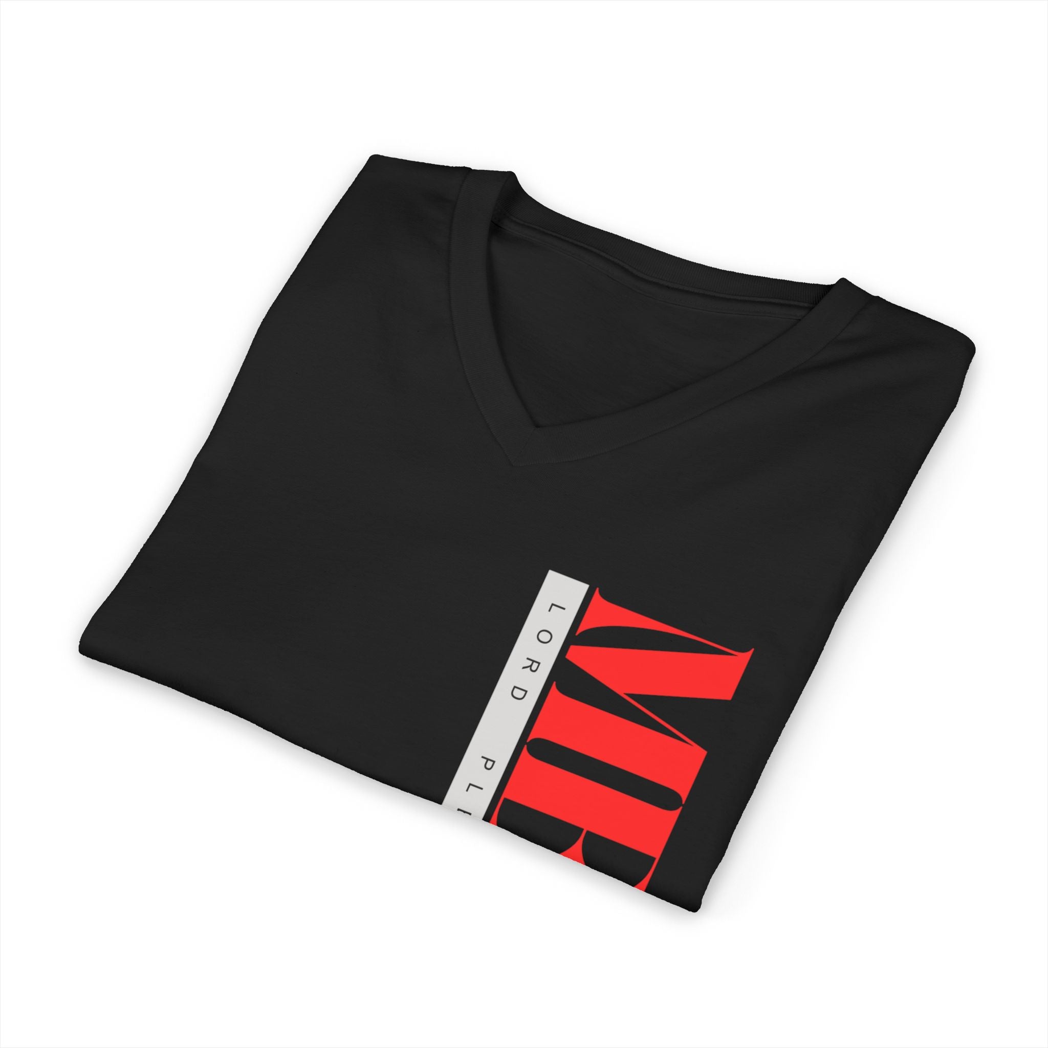 Mercy Text Print Tee | Bold Red Lettering V-Neck Shirt