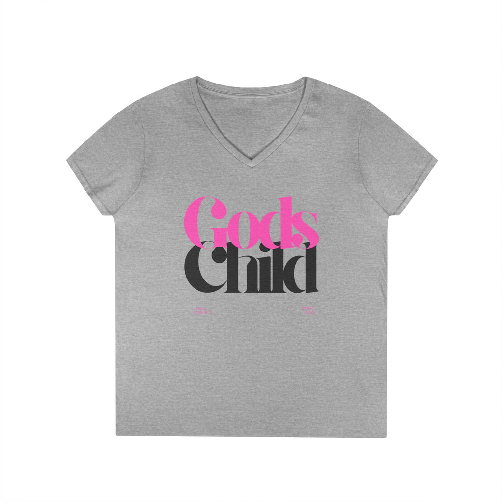 Gods Child V-Neck T-Shirt — Retro Script Faith Tee for Women