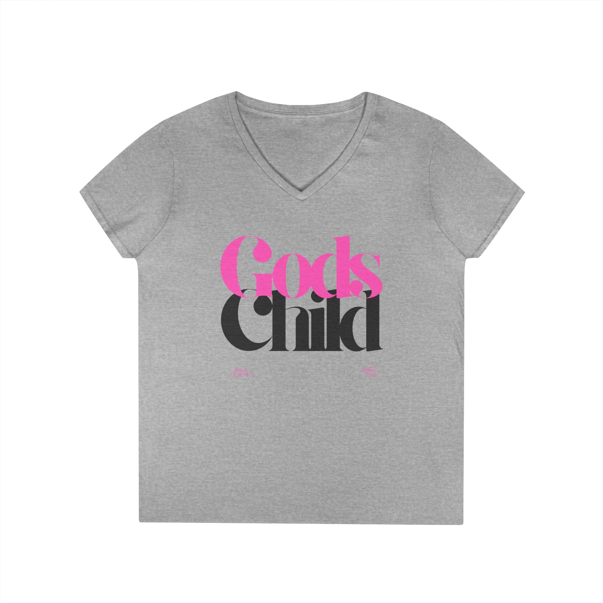 Gods Child V-Neck T-Shirt — Retro Script Faith Tee for Women