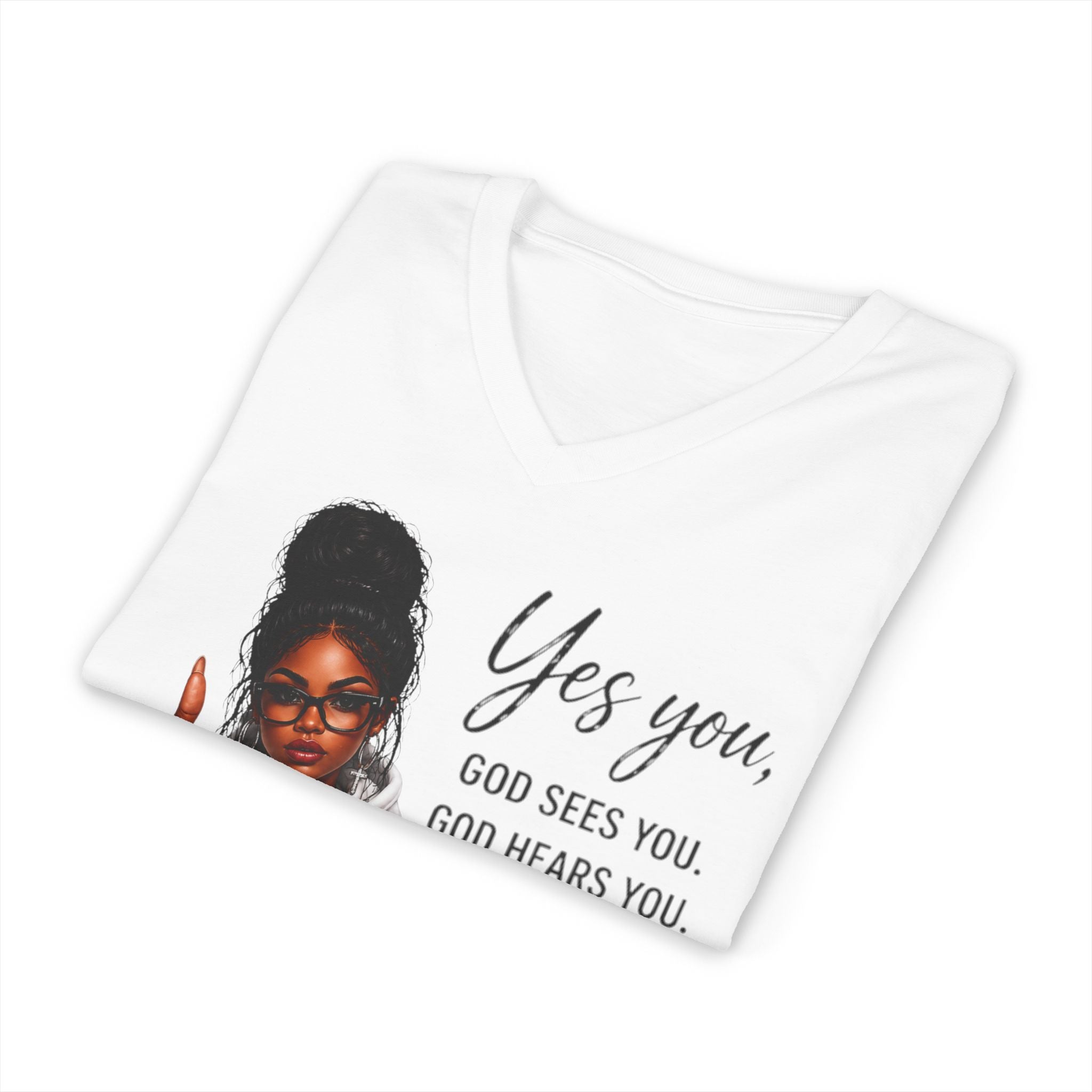 Yes God Sees You V-Neck Tee — Inspirational Christian T-Shirt