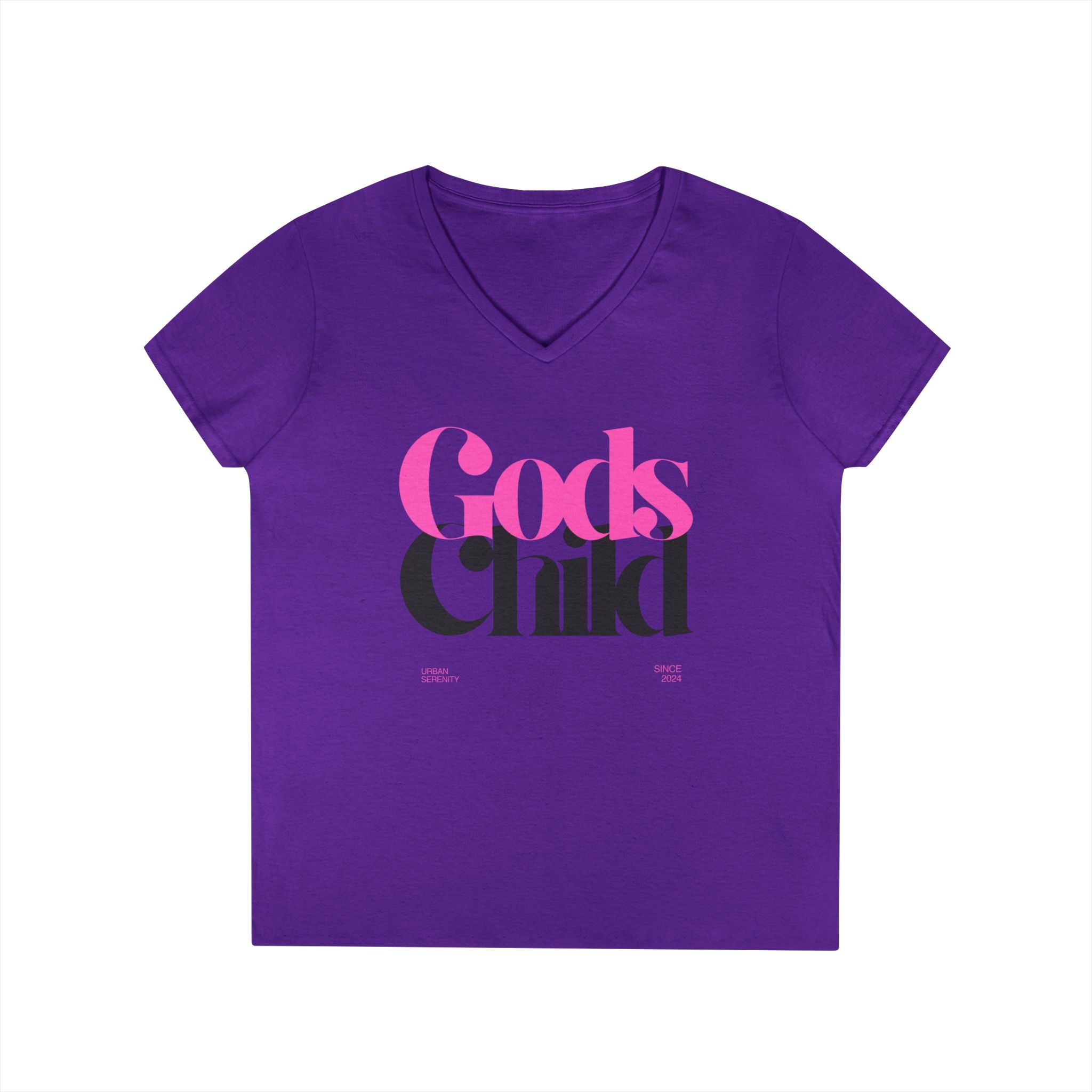Gods Child V-Neck T-Shirt — Retro Script Faith Tee for Women