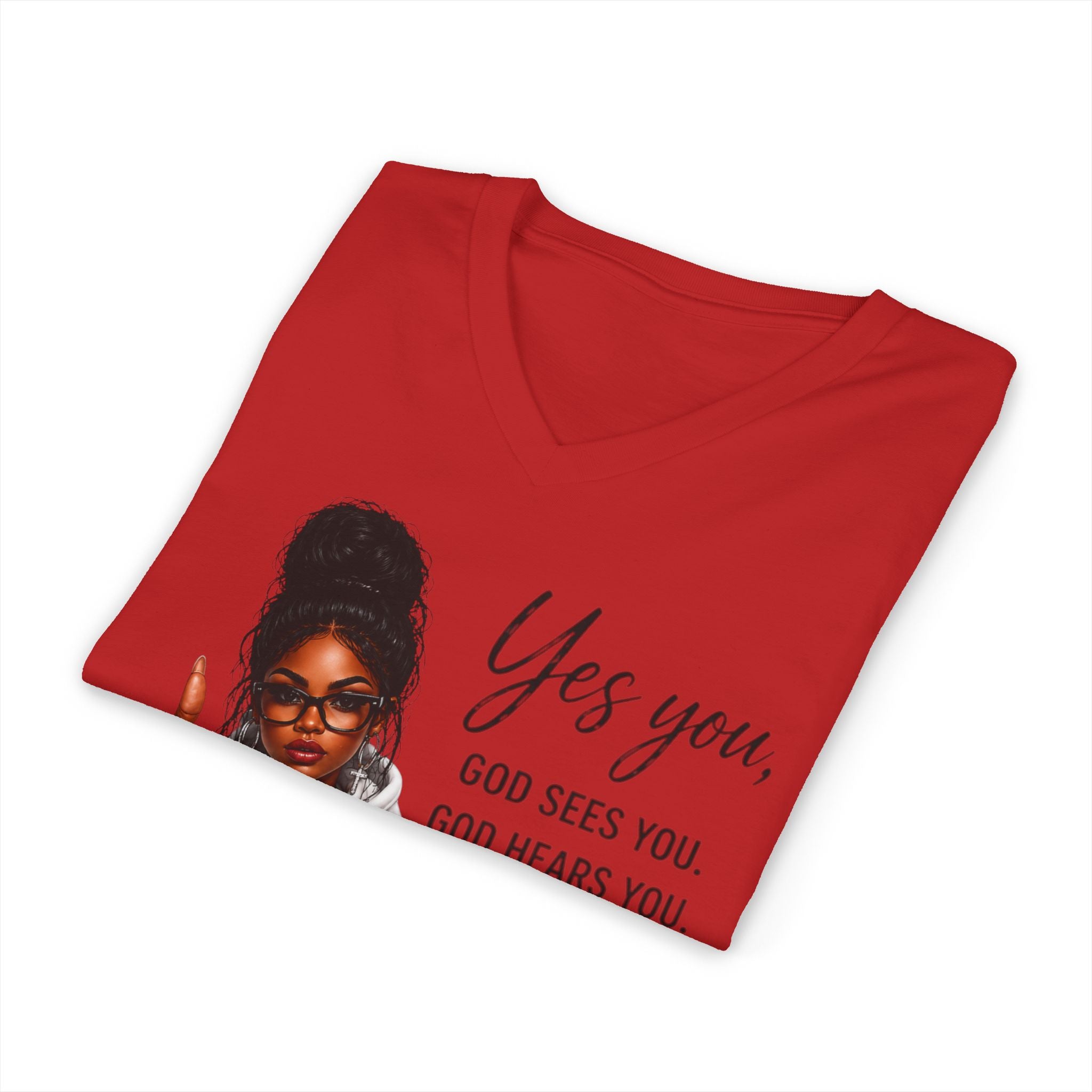 Yes God Sees You V-Neck Tee — Inspirational Christian T-Shirt