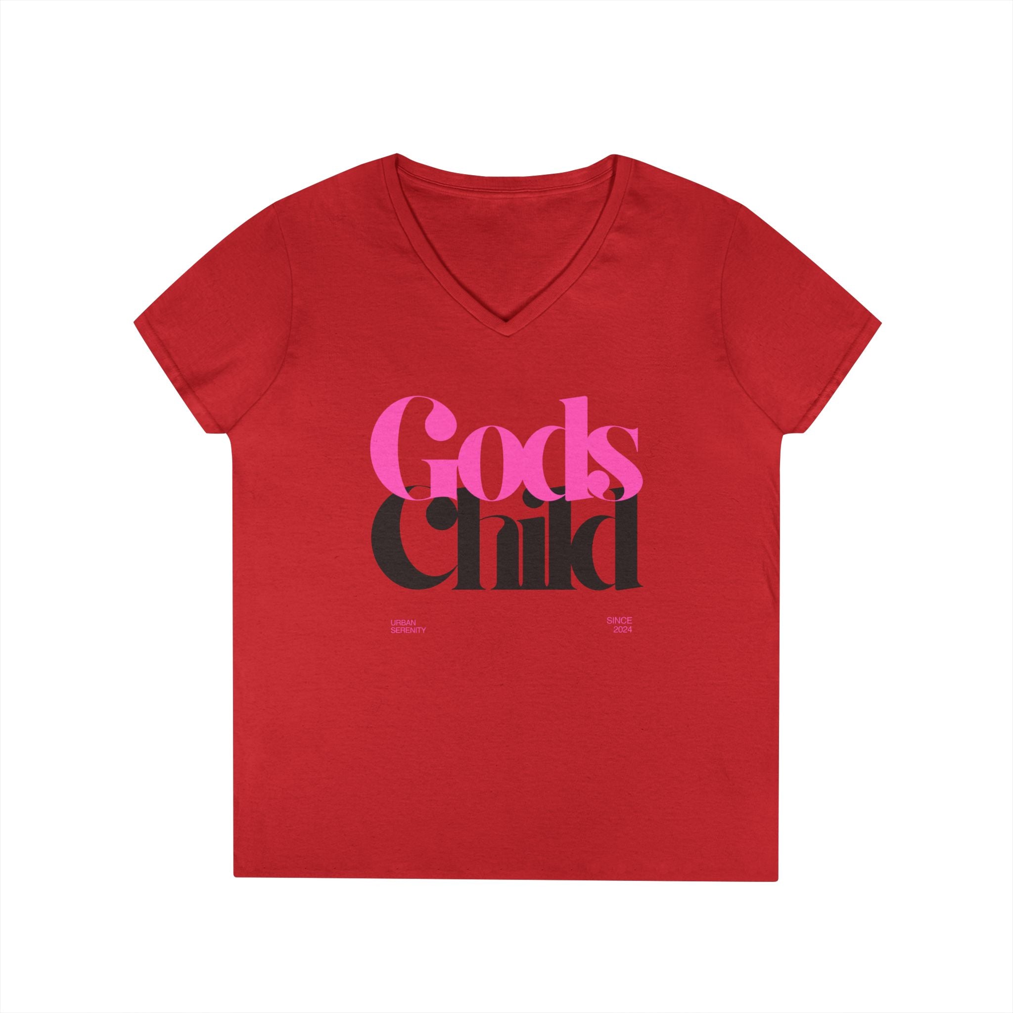Gods Child V-Neck T-Shirt — Retro Script Faith Tee for Women