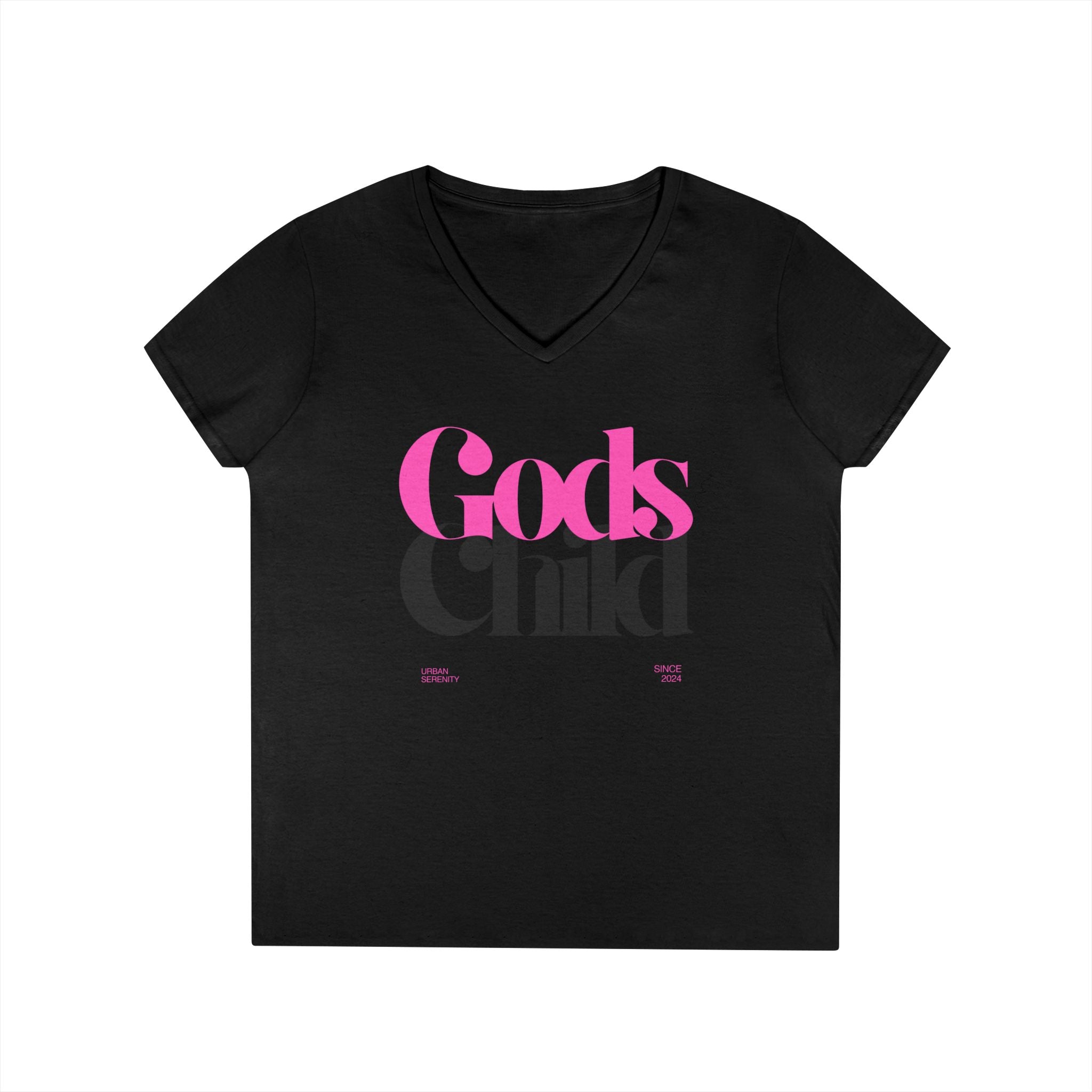 Gods Child V-Neck T-Shirt — Retro Script Faith Tee for Women