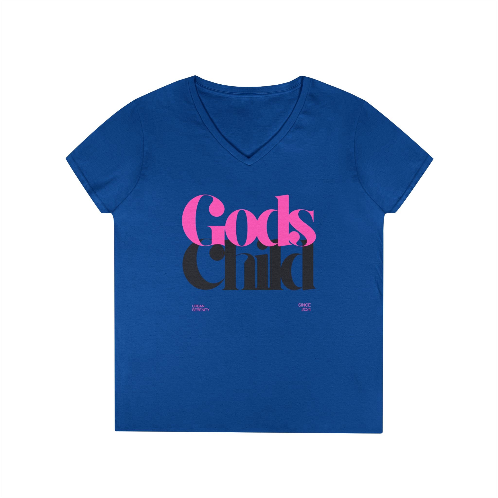 Gods Child V-Neck T-Shirt — Retro Script Faith Tee for Women