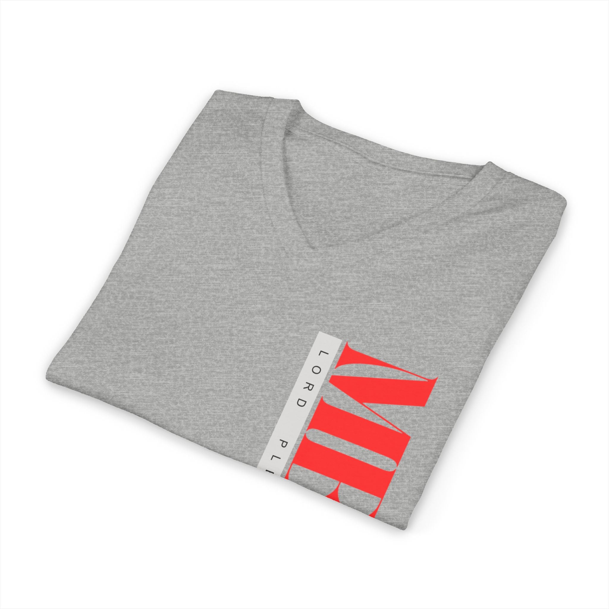 Mercy Text Print Tee | Bold Red Lettering V-Neck Shirt